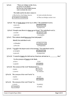 School Based assessment 2021 grade 8 English ​MCQs Answers Printable A4 Size