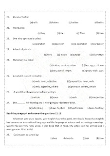 Parts of speech, Comprehension and Vocabulary Test ||  MCQs English ,Class 8